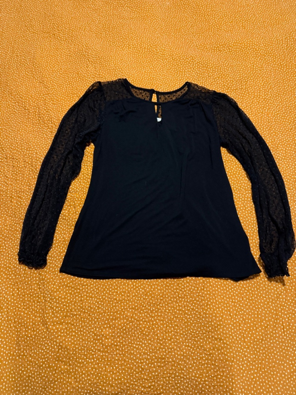 Loveappella Sheer Lace Sleeve Black Long-Sleeve Top